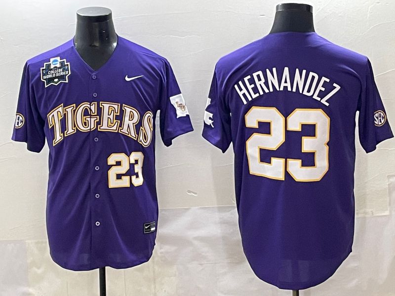 Men 2025 LSU Tigers #23 Hernandez Purple Joint Name Nike NCAA Jersey style 6